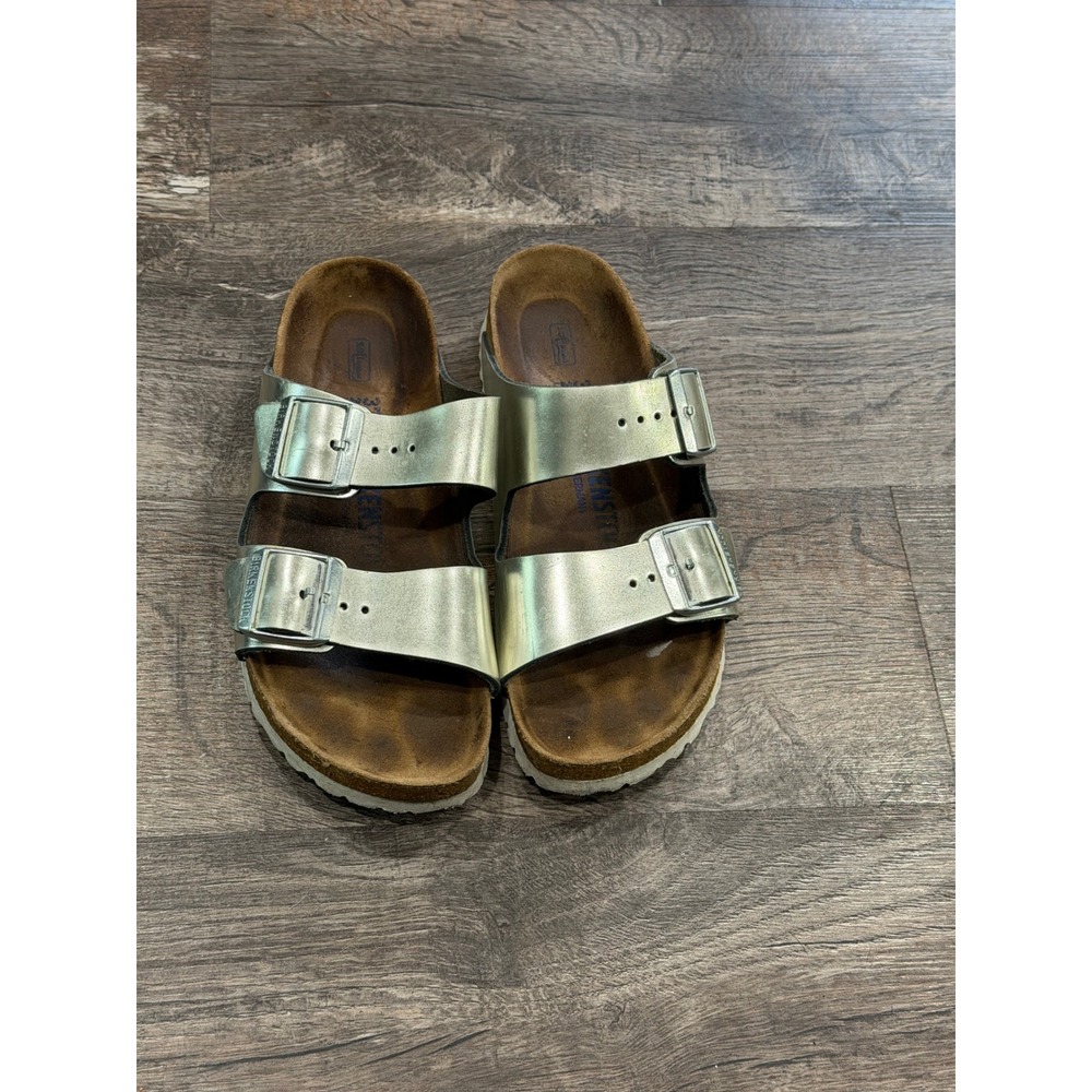 Birkenstock Arizona Soft Footbed Metallic Silver Sandals Women 37 L6 M4